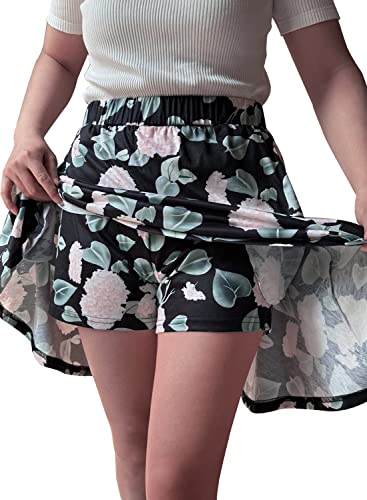 Cobciecs Hosenrock Damen Sommer Kurz Rock mit Short Integriert Wanderrock Fahrradrock Sommerrock Damen Kurz Stretch Minirock Schwarz,L von Cobciecs