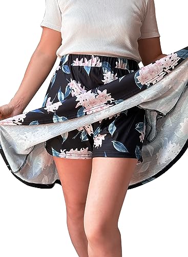 Cobciecs Hosenrock Damen Sommer Kurz - Rock mit Hose Drunter Wanderrock Fahrradrock Sommerrock Damen Minirock Schwarz-Blau,XXL von Cobciecs