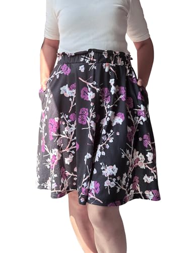 Cobciecs Hosenrock Damen Sommer Knielang - Rock mit Shorts Integriert Rock mit Hose Knielang Paperbag Blumendruck Sommerrock Damen Violett,M von Cobciecs