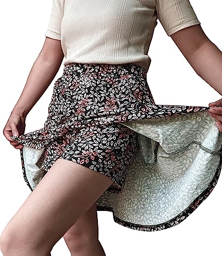 Cobciecs Hosenrock Damen Sommer Kurz - Rock mit Hose Drunter Wanderrock Fahrradrock Sommerrock Damen Minirock Schwarz-C,M von Cobciecs