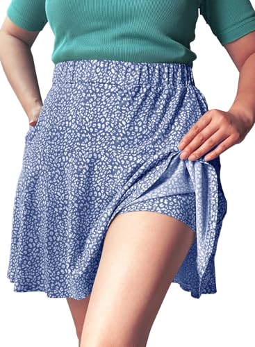 Cobciecs Hosenrock Damen Sommer - Rock mit Hose Drunter Skort Röcke Damen Rock mit Shorts Integriert Sommerrock Blau,L von Cobciecs