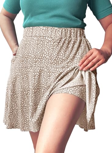 Cobciecs Hosenrock Damen Sommer - Rock mit Hose Drunter Skort Röcke Damen Rock mit Shorts Integriert Sommerrock Braun,XL von Cobciecs