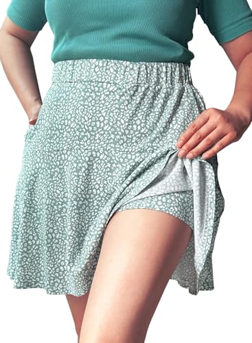 Cobciecs Hosenrock Damen Sommer - Rock mit Hose Drunter Skort Röcke Damen Rock mit Shorts Integriert Sommerrock Mintgrün,S von Cobciecs