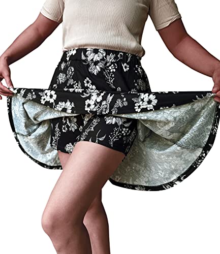 Cobciecs Hosenrock Damen Sommer Kurz - Rock mit Hose Drunter Wanderrock Fahrradrock Sommerrock Damen Minirock Schwarz-B,XL von Cobciecs