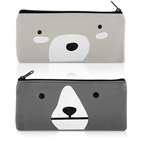 Cobee® Niedliches Federmäppchen aus Segeltuch, 2 Stück, Cartoon Stiftmäppchen, Kawaii Stiftehalter, Federmäppchen, Reißverschluss, Schreibwarentasche, Make up Tasch(hellgrau + dunkelgrau) von Cobee