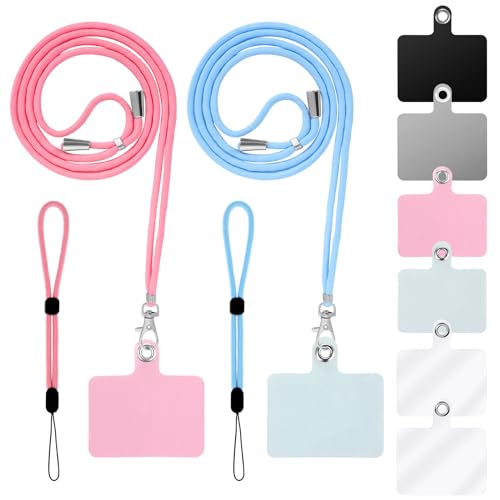 Cobee Handy Umhängeband,2 Stück Telefon Umhängeband + 2 Stück Handy Umhängeband + 6 Stück Handy-Haltegurte,Nylon-Umhängeband,Nylon Handgelenkbänder,PVC Telefon Patch mit Metallring von Cobee