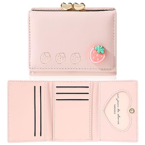Cobee Niedliche Leder Geldbörse für Damen, Obst Kreditkartenetui mit Münzfach, Ausweisfenster, kleines dreifach faltbares Portemonnaie mit Schnappverschluss von Cobee