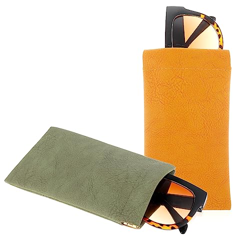 Cobee Sonnenbrillenetui aus weichem Leder, Tragbar mit Quetschverschluss, Brillenetui Reise Sonnenbrillentasche, Brillenaufbewahrung, Make up Tasche, für Männer und Frauen, 2 Stück (grün, orange) von Cobee