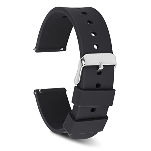 Cobee Uhrenarmbänder aus Silikon, Wasserdichte weiche Gummi-Ersatzriemen mit Schnellverschluss mit versilberter Edelstahlschnalle Smart Watch Straps Sportuhrenarmbänder Armbänder (18mm-Schwarz) von Cobee