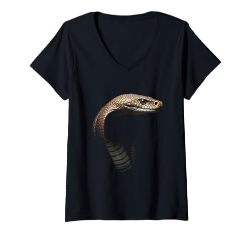 Damen Kobra-Kopf, wilder Dschungel, Reptilien, Schlangenkunst T-Shirt mit V-Ausschnitt Damen Kobra-Kopf, wilder Dschungel, Reptilien, Schlangenkunst T-Shirt mit V-Ausschnitt von Cobra Fun Designs