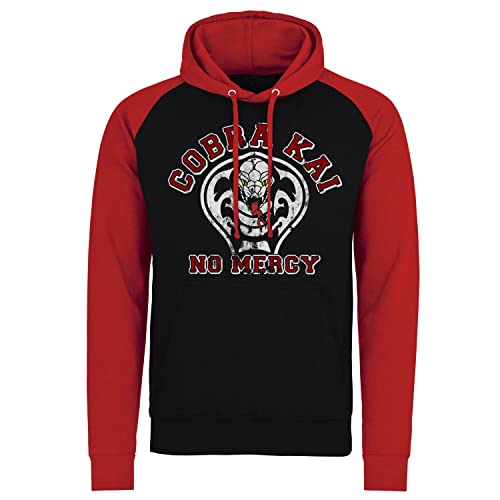 Cobra Kai Offizielles Lizenzprodukt No Mercy Baseball Kapuzenpullover (Schwarz-Rot), Medium von Cobra Kai