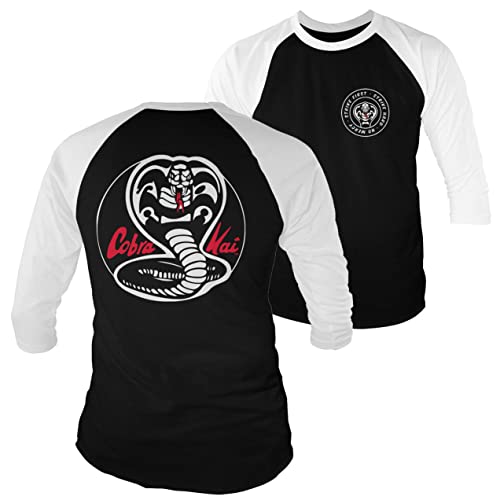 Cobra Kai Offizielles Lizenzprodukt Weiß Patches Baseball 3/4 Ärmel T-Shirt (Weiß-Schwarz), X-Large von Cobra Kai