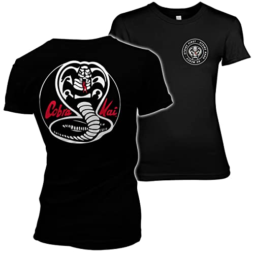 Cobra Kai Offizielles Lizenzprodukt Weiß Patches Damen T-Shirt (Schwarz), Large von Cobra Kai