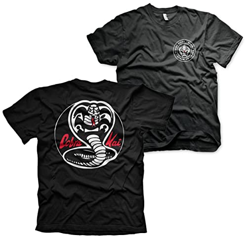 Cobra Kai Offizielles Lizenzprodukt Weiß Patches Groß & Hoch Herren T-Shirt (Schwarz), XXXX-Large von Cobra Kai