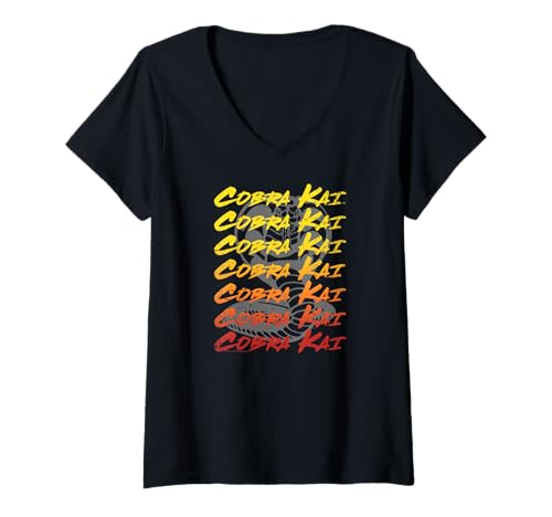 Damen Cobra Kai Repeating Ombre Logo TV Show T-Shirt mit V-Ausschnitt von Cobra Kai