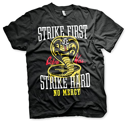 Offizielles Lizenzprodukt Strike First - Strike Hard - No Mercy Herren T-Shirt (Schwarz), Small von Cobra Kai