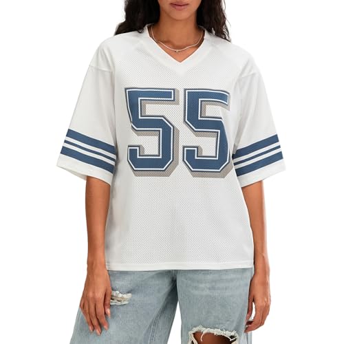CocMouse Damen Y2k Oversized Jersey Shirts Sportlich Ästhetische Nummer Grafik Print Jersey Shirt Loose Fit Preppy Kleidung, B-weiß, S von CocMouse