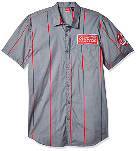 Coca-Cola Herren Striped Up Work Shirt with Logo Patch Hemd mit Button-Down-Kragen, grau/rot, Klein von Coca-Cola