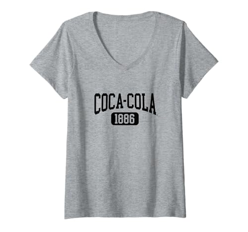 Damen Coca-Cola 1886 Varsity Style Classic Retro Black Logo T-Shirt mit V-Ausschnitt von Coca-Cola