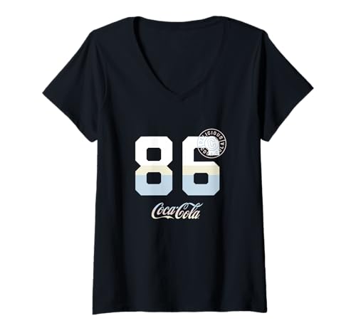 Damen Coca-Cola 86 Delicious Year Foundation Classic Logo T-Shirt mit V-Ausschnitt von Coca-Cola