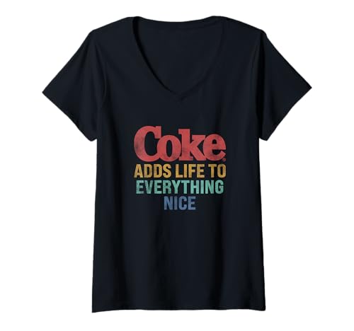 Damen Coca-Cola Adds Life to Everything Nice T-Shirt mit V-Ausschnitt von Coca-Cola