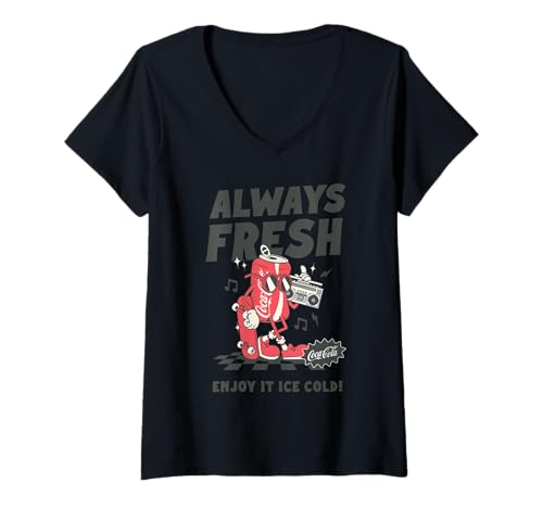 Damen Coca-Cola Always Fresh Enjoy It Ice Cold! Vintage T-Shirt mit V-Ausschnitt von Coca-Cola