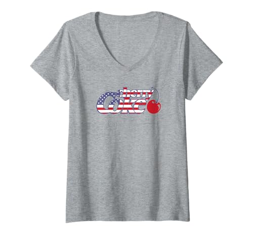 Damen Coca-Cola American Flag Cherry Coke Logo Fill T-Shirt mit V-Ausschnitt von Coca-Cola