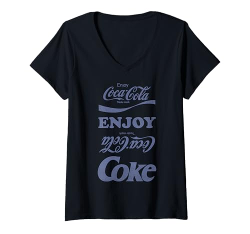 Damen Coca-Cola Americana Coke Logo Stack V2 T-Shirt mit V-Ausschnitt von Coca-Cola