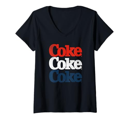 Damen Coca-Cola Americana Coke Text Stack T-Shirt mit V-Ausschnitt von Coca-Cola