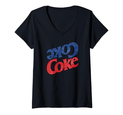 Damen Coca-Cola Americana Mirrored Image Coke Logo T-Shirt mit V-Ausschnitt von Coca-Cola