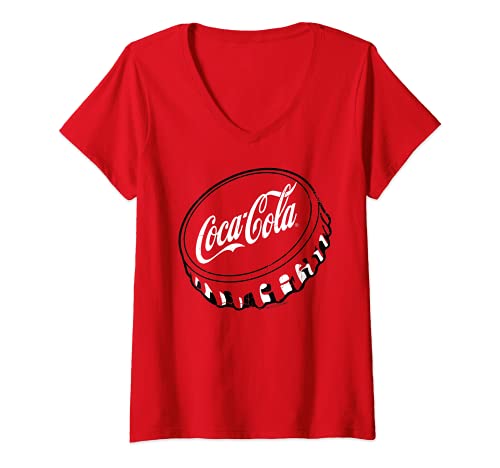 Damen Coca-Cola Bottle Cap Logo T-Shirt mit V-Ausschnitt von Coca-Cola