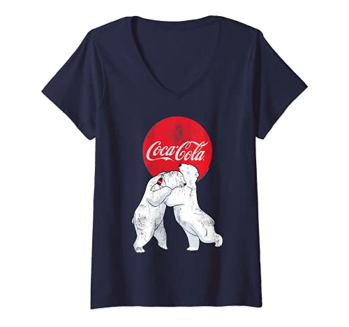 Damen Coca-Cola Christmas Polar Bears Classic Logo T-Shirt mit V-Ausschnitt von Coca-Cola