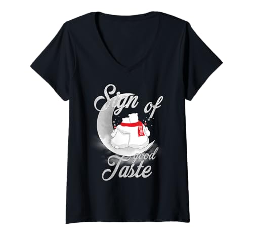 Damen Coca-Cola Christmas Polar Bears Sign of Good Taste T-Shirt mit V-Ausschnitt von Coca-Cola