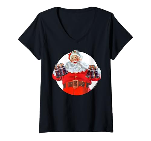 Damen Coca-Cola Christmas Santa Claus T-Shirt mit V-Ausschnitt von Coca-Cola