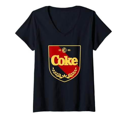 Damen Coca-Cola Coke 1886 Shield Team Varsity Style Logo T-Shirt mit V-Ausschnitt von Coca-Cola