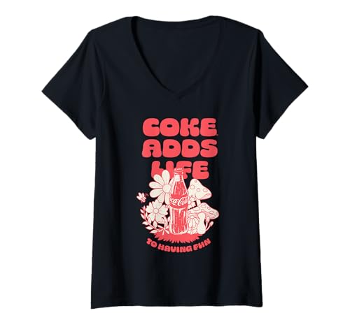 Damen Coca-Cola Coke Adds Life to Having Fun Retro Logo T-Shirt mit V-Ausschnitt von Coca-Cola
