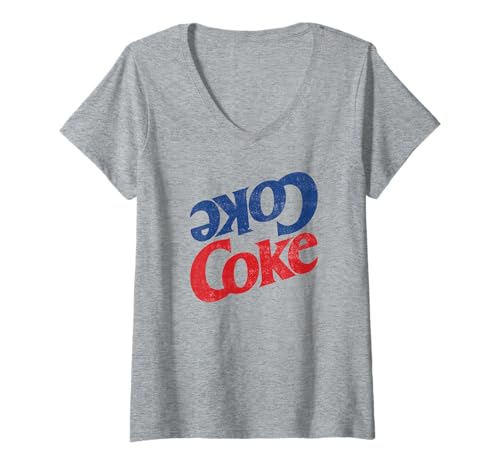 Damen Coca-Cola Coke Americana Upside Down Text Stack T-Shirt mit V-Ausschnitt von Coca-Cola