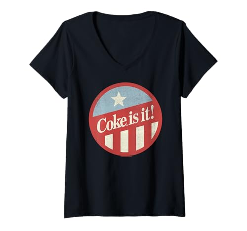 Damen Coca-Cola Coke It is Circle Logo T-Shirt mit V-Ausschnitt von Coca-Cola