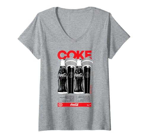 Damen Coca-Cola Coke Music Album Tracklist Retro Cover T-Shirt mit V-Ausschnitt von Coca-Cola