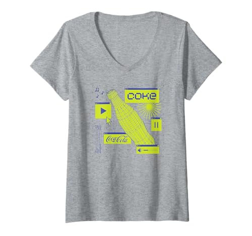 Damen Coca-Cola Coke Retro Neon Schematics Poster T-Shirt mit V-Ausschnitt von Coca-Cola