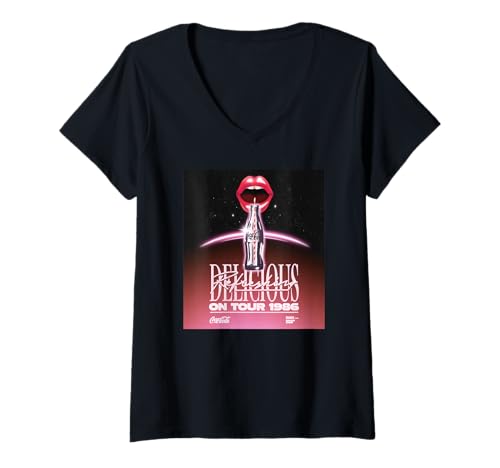 Damen Coca-Cola Delicious Refreshing On Tour 1986 Retro Poster T-Shirt mit V-Ausschnitt von Coca-Cola