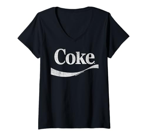 Damen Coca-Cola Distressed Original Logo T-Shirt mit V-Ausschnitt von Coca-Cola