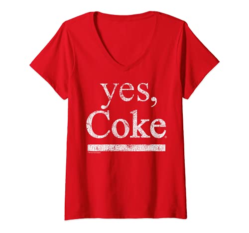 Damen Coca-Cola Distressed Yes Coke Vintage T-Shirt mit V-Ausschnitt von Coca-Cola