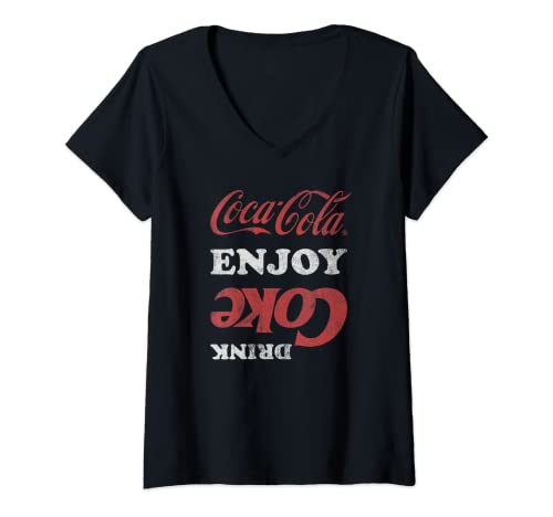 Damen Coca-Cola Enjoy Coke Americana Mirrored Logo T-Shirt mit V-Ausschnitt von Coca-Cola