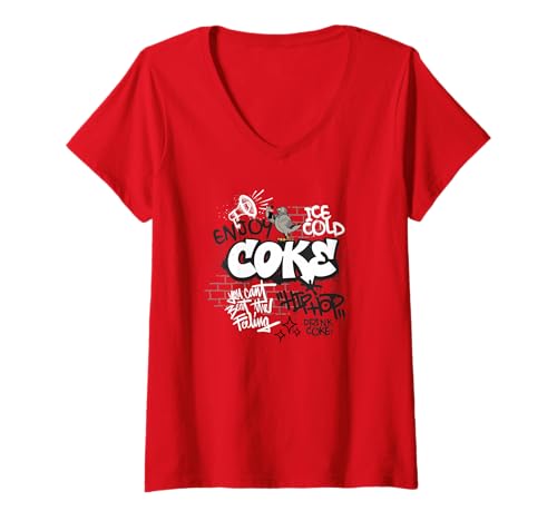 Damen Coca-Cola Enjoy Ice Cold Coke Retro Graffiti Mural T-Shirt mit V-Ausschnitt von Coca-Cola
