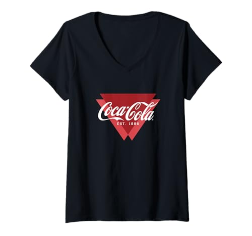 Damen Coca-Cola Est. 1886 Triangle Historic Logo T-Shirt mit V-Ausschnitt von Coca-Cola