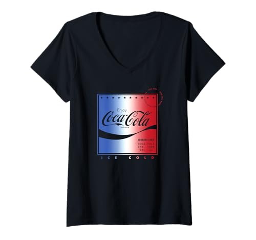 Damen Coca-Cola Gradient American Flag Poster T-Shirt mit V-Ausschnitt von Coca-Cola