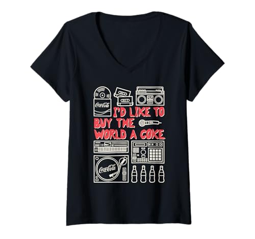 Damen Coca-Cola I'd Like to Buy The World A Coke Retro Musical T-Shirt mit V-Ausschnitt von Coca-Cola