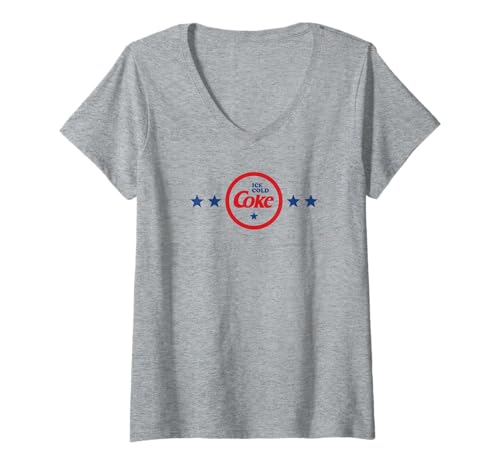 Damen Coca-Cola Ice Cold Coke Americana Circle Logo T-Shirt mit V-Ausschnitt von Coca-Cola