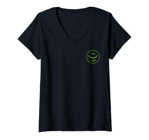 Damen Coca-Cola Neon Smiley Face Left Chest Pocket Logo T-Shirt mit V-Ausschnitt von Coca-Cola